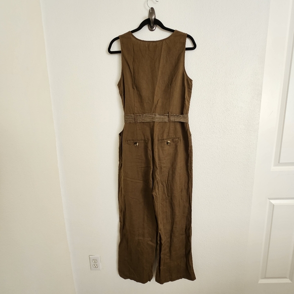 Anthropologie Rhian Belted Button Jumpsuit | Size 10 | Olive Green - Picture 7 of 14